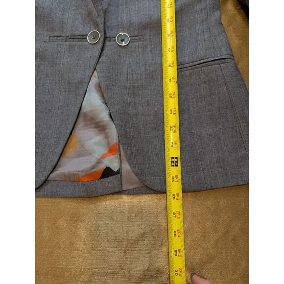 Ted Baker Virgin Wool Blazer Size 3 Gray Shawl Collar Abstract Lining 26in - Picture 5 of 9
